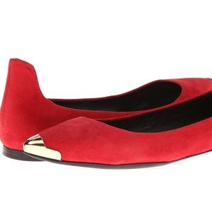 B Brian Atwood Violette Cap-Toe Womens Size 9.5 Red Suede Flat Shoe Msrp $295.00
